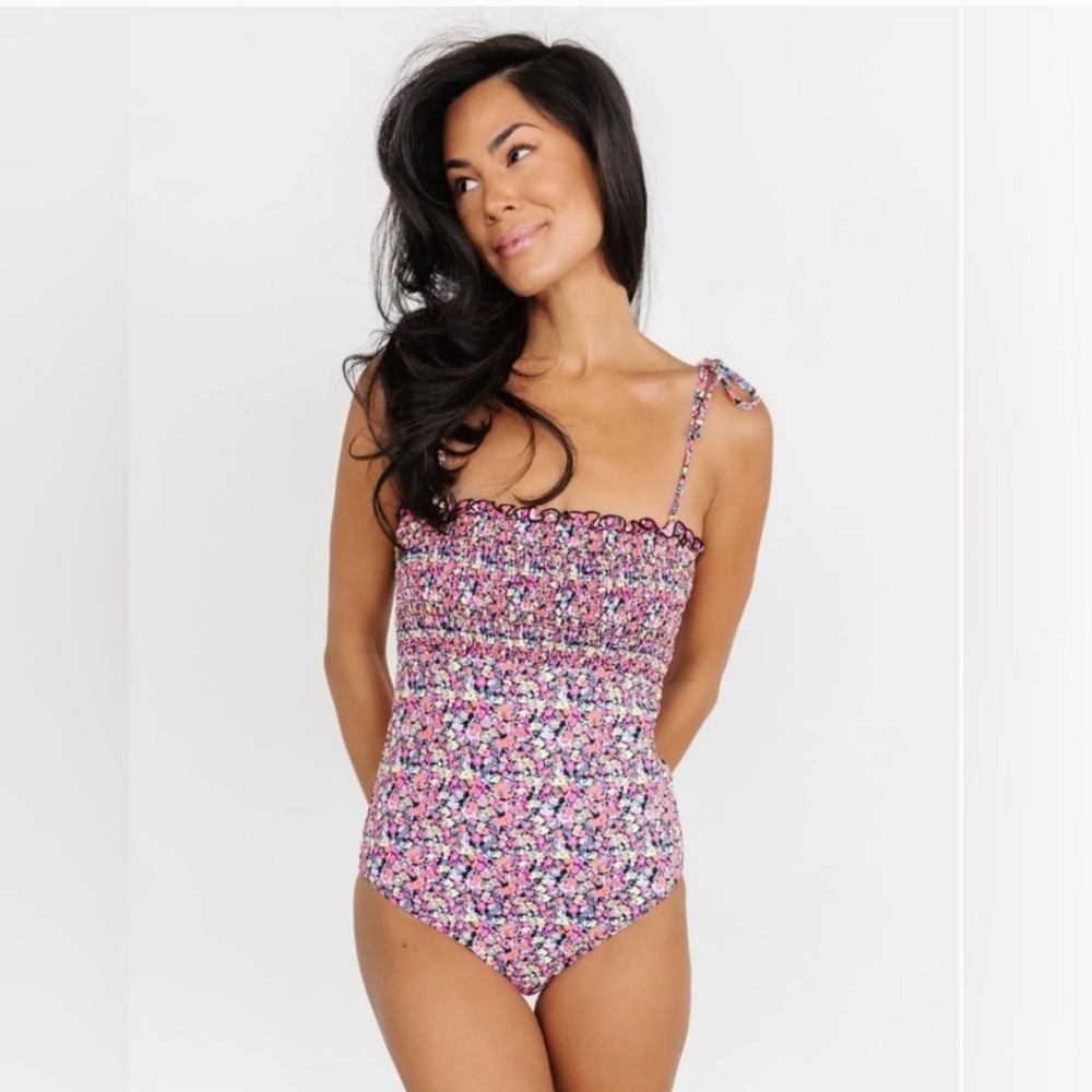 $68 NWT Baltic Born One Piece Floral Mocked Strapless Bathing Suit Swimsuit